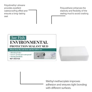 Detail view of Jue Fish sealant mud ingredients and waterproof properties infographic