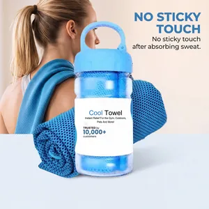 Profi-Kühltuch-Set in Himmelblau mit tragbarer Flasche für Fitness und Outdoor-Sport