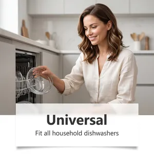 Close-up of a glass bowl being placed in a dishwasher for universal cleaning
