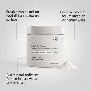 Detail view of bio enzyme dishwasher powder for effective grease and stain removal