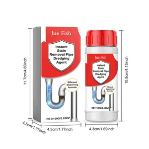 Afmetingen en verpakkingsdetails van Jue Fish instant vlekverwijderende afvoerreiniger 100g