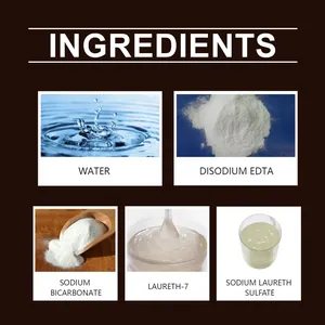Detailed ingredient list for leather cleaner showing water and sodium bicarbonate components