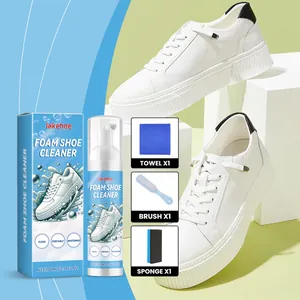 Jakehoe Kit Nettoyant Mousse pour Chaussures Blanches Solution de Blanchiment Portable Sans Eau Avec Serviette Brosse Éponge
