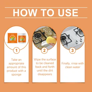 Three-step English guide for multi-purpose coconut oil cleaning paste on stove.