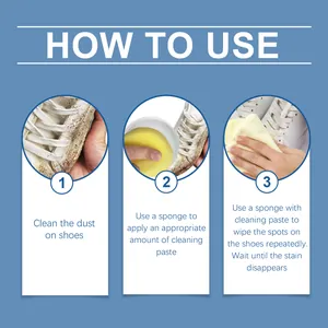 Three-step instructions for using white shoe cleaning paste for efficient stain removal