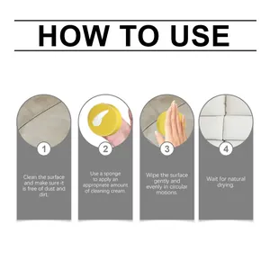 Step-by-step guide showing how to use leather cleaning cream with a sponge.