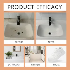 Before and after cleaning comparison for bathroom sink kitchen and white leather shoes