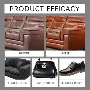 Leather cream product efficacy showing before and after sofa restoration results