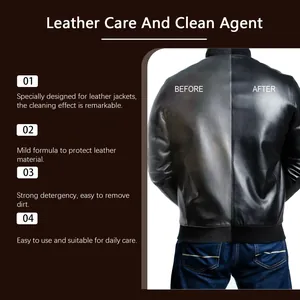 Leather jacket care and cleaning agent showing before and after results