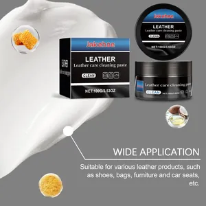 Close-up of JAKEHOE leather care cleaning paste texture with professional packaging detail