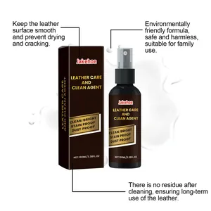 Leather care spray detail showing features for smooth and stain-proof cleaning