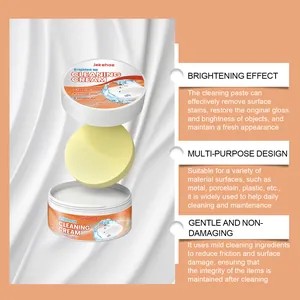 Close-up of JAKEHOE multi-purpose cleaning cream with application sponge and feature list