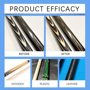 Billiard cue maintenance effect on wooden, plastic and leather surfaces before and after
