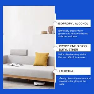 Ingrédients du nettoyant mousse pour canapé : alcool isopropylique, Laureth-7.