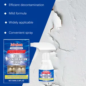 Jakehoe wall decontamination spray detail showing cleaning effect on cracked walls.