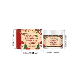Dimensiones detalladas del tarro y la caja de purpurina de gel de Navidad