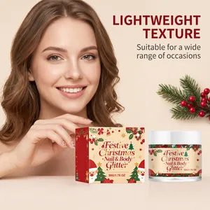 Vista detallada de purpurina de gel de Navidad festiva para cara y cuerpo en su envase.