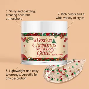 Gel de purpurina navideña para uñas y cuerpo con lentejuelas rojas y verdes de 50g