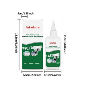 Product dimensions for Jakehoe bathroom cleaner, showing bottle and box measurements.