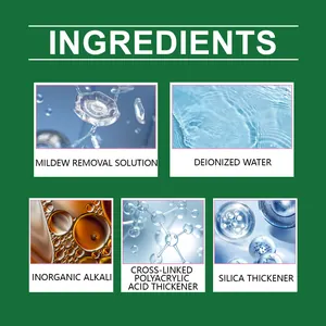 Ingredient list of bathroom multi-functional cleaner with mildew removal solution.