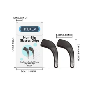 Detailed dimension guide for non-slip eyeglasses ear hooks and packaging.