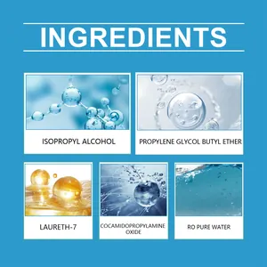 Ingrédients pour lingettes nettoyantes pour verres avec alcool isopropylique et eau RO.