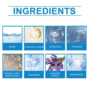 Ingredient list for laundry stain remover featuring lavender extract and surfactants.
