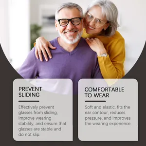 Happy senior couple wearing glasses with soft anti-slip ear hooks for a secure fit