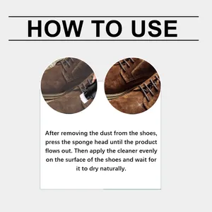 Detailed step-by-step instructions for using suede shoe renovator with sponge applicator.