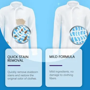 Detail view showing quick stain removal and mild formula effect on white fabric fibers