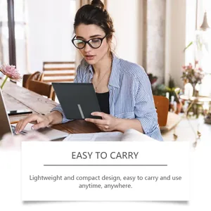 Lifestyle detail showing a woman wearing glasses while working on a laptop.
