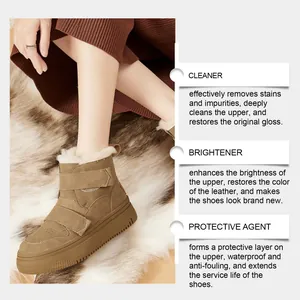 Detailed view of suede boot showing cleaning, brightening, and protection effects.