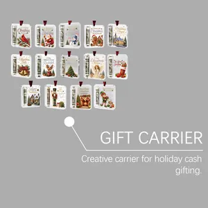 Christmas gift carrier ornaments set for holiday cash gifting with festive illustrations