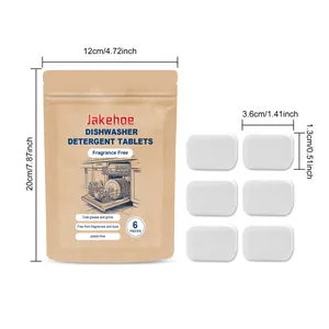Vista detallada de las pastillas para lavavajillas JAKEHOE con dimensiones exactas