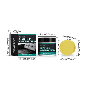 Detailed dimensions of 50g leather maintenance cream jar and cleaning sponge set