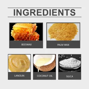 Natural ingredients for leather care cream featuring beeswax, palm wax and lanolin.