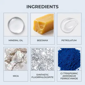 Dettaglio degli ingredienti cosmetici per stick trucco scintillanti con cera d'api e mica