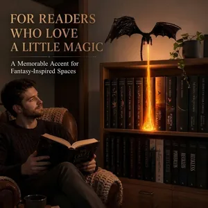 Decoración de rincón de libros llama de dragón 3D impreso para lectores de fantasía