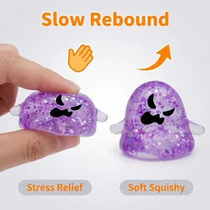 Juguete squishy de fantasma con purpurina púrpura y efecto antiestrés lento