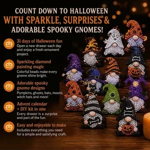 Detailed 31-day Halloween countdown advent calendar with DIY diamond painting gnomes