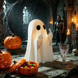 Figurine de fantôme d'Halloween drôle avec geste de doigt d'honneur décor gothique
