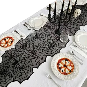 Chemin de table en dentelle noire motif toile d'araignée pour décoration Halloween