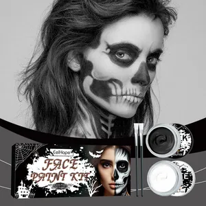 Peinture Corporelle Halloween Noir et Blanc Maquillage Professionnel Squelette Clown Avec Pinceaux Séchage Rapide Pour Fête Cosplay