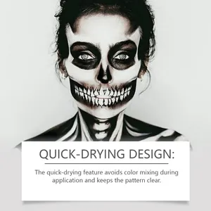 Gros plan détaillé du maquillage d'Halloween squelette avec effet de séchage rapide
