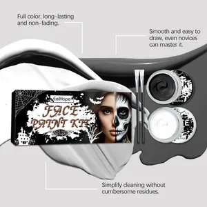Kit de peinture faciale professionnel noir et blanc pour Halloween avec pinceaux
