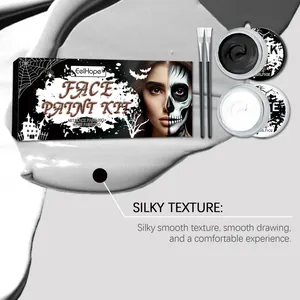 Vue détaillée du kit de peinture faciale Halloween noir et blanc à texture soyeuse