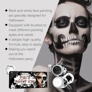 Kit complet de peinture faciale pour Halloween avec pigments noir et blanc et pinceaux