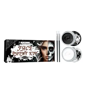 Kit de peinture faciale Halloween EELHOPE professionnel avec pots noir et blanc et pinceaux