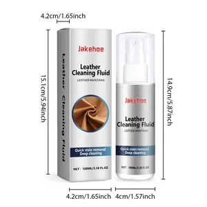 Detailed size guide for Jakehoe 100ml leather cleaning fluid spray bottle and box.