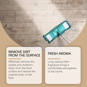 Detalle del efecto del limpiador profesional de suelos de madera con mopa y aroma fresco